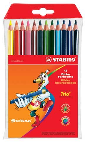 Stabilo Trio Thick Short Colored Pencils, 4.2 mm tip - 12-Color Set