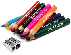 Short Fat Colored Pencils for Kids - 10 Triangle Jumbo Color Pencils for Ages 2-6, Preschool, Toddlers & Beginners, Color Pencils for Kids - Pre Sharpened Toddler Coloring Pencils Set With Sharpener