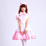 Japanese Anime Sissy Maid Dress Cosplay Sweet Classic Lolita Fancy Apron Maid Dress with Socks Gloves Set (Pink)(XL = Asia XXL)