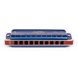 Anwenk Harmonica Key of C 10 Hole 20 Tone Harmonica C Blues with Case Top Grade Heavy Duty for Professional Player,Beginner,Students,Children,Kids Gift(East Top)- Blue