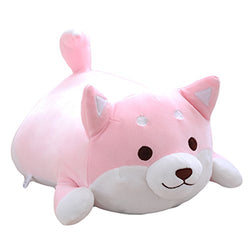 Shiba Inu Dog Plush Pillow, Cute Corgi Akita Stuffed Animals Doll Toy Gifts for Valentine's Gift, Christmas,Sofa Chair, Pink Round Eye 15"