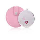 MILESI Women's Cherry Blossom Round Pink Makeup Mirror with Leather Holster