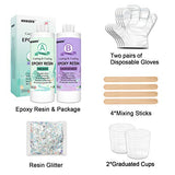 Epoxy Resin Clear Crystal Coating Kit 400ml/15.5oz - 2 Part Casting Resin for Art, Craft, Jewelry Making, River Tables, with Resin Glitter, Gloves, Measuring Cup and Wooden Sticks