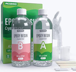 32OZ Epoxy Resin Kit, Crystal Clear Epoxy Resin Including 16OZ Resin and 16OZ Hardener, Bubbles Free Table Top Casting Resin for DIY Art, Jewelry, Crafts, Coating
