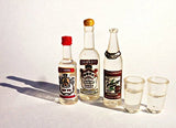 Russian vodka. Set of vodka, 3 bottles + 2 glasses of vodka. Reallistic Dollhouse miniature 1:12