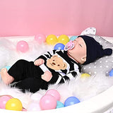 17.5 Inch All-Glue Reborn Baby Dolls SEAAN Realistic Doll Lifelike Realistic Striped Clothes and Blue Hat Best Birthday Set for Girls Age 3