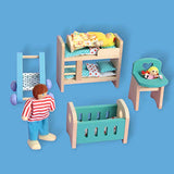 BullkerDirect Miniature Dollhouse Models DIY Decor Doll House Kit Wooden Doll House Furniture Baby Room Set Miniature Models DIY Assembled Toys with Chair Bed Stroller