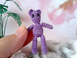 Miniature teddy bear, lilac crochet one-inch micro toy for dollhouse. Tiny amigurumi bear for toy box.