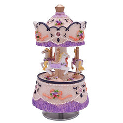 Laxury Clockwork Mechanism 3-horse Carousel Music Box Melody Carrying You from Castle in the