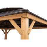 Sunjoy Chapman 13 x 15 ft. Outdoor Patio Cedar Framed Wood Gazebo with Brown Double Steel Hardtop Roof for Garden, Backyard Shade