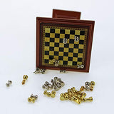 Academyus Mini Chess Table Set, 1/6 1/12 Miniature Dollhouse Magnetic Chess Board Table Set Kids DIY Decor Toy(Brown)