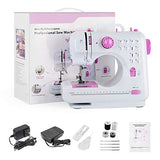 BTY Portable Sewing Machine Mini Home Electric Handheld Small Crafting Mending Sewing Machines with Foot Padel 12 Built-in Stitches Industrial Machines for Beginners, Pink