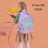 Cute Kid Backpack Girl, 16 Inch Funny Mermaid Rainbow Kawaii Elementary Fancy Preschool Kindergarten School Bookbag fits 8 9 10 11 12 Years Old Side Pocket Chest Strap Purple