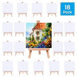 Painting Canvas for Kids, Cridoz 18 Pack Mini Painting Canvas with Easel 4x4 Inches Art Mini Canvases for Kids Painting, Acrylic Pouring Oil Water Color