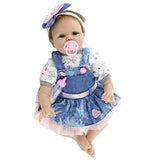 Doll Realistic Reborn Baby with Cute Dress Soft Silicone Cloth Body Cute Magnet Pacifier Xmas Gift - 21.7 Inch/55Cm HOJZ,C