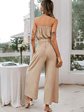 Miessial Women's Strapless Wide Leg Jumpsuits Solid Color Belted Casual Long Jumpsuits Rompers Beige 4-6