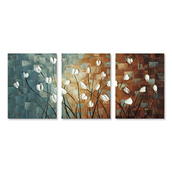 Handmade Textured White Flower Oil Painting on Canvas Abstract 3D Floral Wall Art Decor