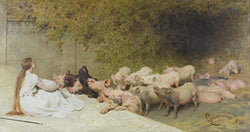 Briton Rivière - Circe and her Swine, Size 18x36 inch, Canvas Art Print Wall décor