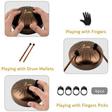 Steel Tongue Drum, Hand Drum Percussion Instrument, Tongue Drum for Beginner with Travel Bag, Drum Mallets, 4 Finger Picks Prefect for Meditation Musical Education Yoga(8 Notes 5.5 Inches, Brown)