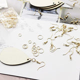 500 Pcs Unfinished Wooden Earrings Kits, 100Pcs Blank Natural Wood Pendants100 Pcs Earring Hooks, 200 Pcs Jump Rings and 100 Pcs Earrings Backs for Jewelry DIY Craft Making (Small,1.4 x 2.2 inch)