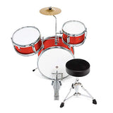 Ashthorpe 3-Piece Complete Kid's Junior Drum Set - Children's Beginner Kit with 14" Bass, Adjustable Throne, Cymbal, Pedal & Drumsticks - Red