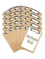 SUNEE 30 Packs 6x9 Small Clipboards, Bulk Memo Sized Mini Clipboard, Wood Board with Low Profile Clip, Classroom and Office Supplies