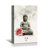 Looife Chinese Style Canvas Wall Art - 16x24 Inch Ink Painting Buddha Statue with Flower Picture Artwork Giclee Prints Wall Decor, Modern Gallery Wrapped Home Art Deco