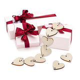 Joy-Leo 100 Pieces Jump Rings & 100 Pieces Heart Unfinished Wood Cutouts with 2 Holes [1.2 Inch/Natural Look] for Crafts & Family Birthday & Anniversary & Celebration Reminder Calendar Board