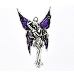 1 x Purple/Antique Silver Enamel & Alloy 48mm Charms Pendants (Fairy) - (ZX03860) - Charming Beads