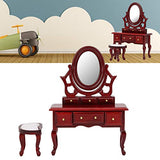 1:12 Dollhouse Bedroom Furniture,Wooden Vanity Table Set Makeup Dressing Table Desk for Barbies(S)