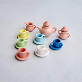 Blackzone 15Pcs/Set Dollhouse Ornaments,1/12 Solid Color Mini Teapots Cup Coaster Tea Set Multicolor