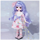 LUSHUN BJD Doll, 1/6 SD Dolls with Long Purple Hair, with Clothes Outfit Shoes Wig Hair Makeup, Having Different Movable Joints SD Doll Set for Girl as Gift