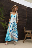 JSQTYSL Women's Summer Casual V Neck Floral Printed Bohemian Spaghetti Strap Tie Dye Long Maxi Dress with Pockets Plus Size XL Blue