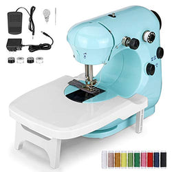 CHARMINER Upgraded Mini Sewing Machine, Sewing Machine, Portable Electric Sewing Machines for Beginners, Adjustable 2-Thread Sewing Machine with Extension Table, Suitable for Denim Leather DIY Green