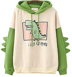CRB Fashion Womens Teens Animal Anime Cute Emo Dinosaur Cosplay Cartoon Shirt Hoodie Hoody Top Jumper Sweater (Green)