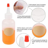 CUCUMI 16pcs 4oz Plastic Squeeze Bottles, with Red Tip Caps and Measurement, with Extra 1 Funnel, 18 Kraft Paper Stickers and 1 Brush for Crafts, Art, Glue, Kitchen Condiments