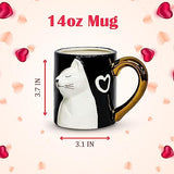 Kissing Cat Coffee Mug Set - Unique Ceramic Tea Cups Couple Gifts for Bride and Groom, Matching Gift for Anniversary, Wedding Gifts, Engagement Gift for Lovers, Girlfriend, Wife (Gold Handles)