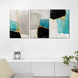 Abstract Canvas Wall Art 3 Piece Blue Turquoise Wall Decor Modern Abstract Framed Wall Art Black Gold Grey Bedroom Wall Decor Paintings Print Picture Artwork for Bedroom Bathroom office decorations