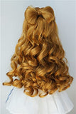 JD436 Long Wavy Curly Hair with Bow bun 1/6 1/4 1/3 YOSD MSD SD Synthetic Mohair BJD Doll Wigs (Ginger, 8-9inch)