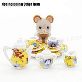 Odoria 1:12 Miniature 8PCS Porcelain Tea Cup Set Yellow Lily Chintz Dollhouse Kitchen Accessories