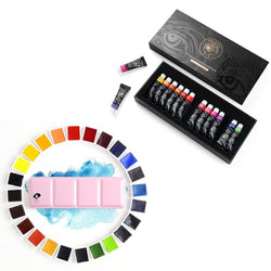 Paul Rubens Watercolor Paint 14 Vibrant Neon Colors and 24 Vivid Colors with Portable Metal Box for Artists