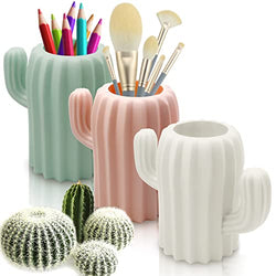 LeonBach 3 Pack Cactus Cute Pencil Holders, Pen Cup Cactus Storage Containers Cactus Office Decor Desk Accessories, Pink & White & Green