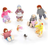 Skylety 10 Pcs Wooden Dollhouse Family Set of 8 Mini People Figures and 2 Pets, Dollhouse Dolls Wooden Doll Family Pretend Play Figures Accessories for Pretend Dollhouse Toy