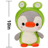 Penguin-Frog Stuffed Animal Toys, Plushies Penguin Wearing Frog Costume Dressed as Cute Frog Plush Toys for Boy Girl Christmas Halloween Birthday Gift, 10in (Green Frog)