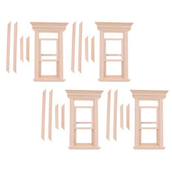Baoblaze 4 Set Unpainted 1/12 Dolls House Miniature Wooden Movable 2-Pane Sash Window Model DIY Making Accessory Collections