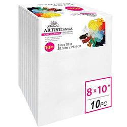 PHOENIX Pre Stretched Canvas for Painting - 8x10 Inch / 10 Pack - 5/8 Inch Profile of Super Value Pack for Oil & Acrylic Paint