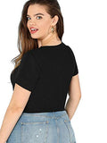 Romwe Women's Front Twist Short Sleeve Plus Size Knit Ribbed Crop Tops Tee Shirt Black 3XL