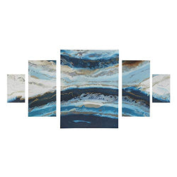 Madison Park Midnight Tide Blue Wall Art-Ocean Shore Beach Landscape Print on Deco Box Modern Abstract Stretched 5 Piece Set Canvas Painting Living Room Décor, See
