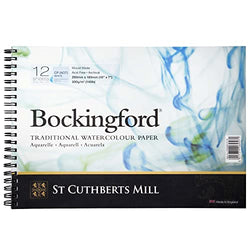 St. Cuthberts Mill Bockingford Watercolor Paper Spiral Pad - 10x7-inch White Water Color Paper for Artists - 12 Sheets of 140lb Cold Press Watercolor Paper for Gouache Ink Acrylic Charcoal and More