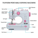 TUFFIOM Electric Sewing Machine, Mini Portable Electric Household Sewing Machine 12 Built-in Stitches 2 Speed for Beginners with Foot Pedal & Built-in LED light